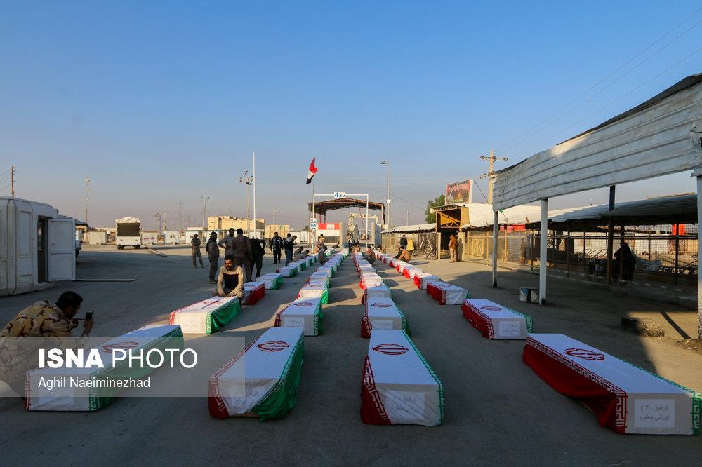 استقبال از پیکر ۵۵ شهید تازه تفحص شده دوران دفاع مقدس در مرز شلمچه 1